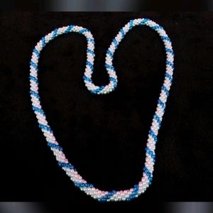 Beautiful White & Blue Beaded Long Necklace